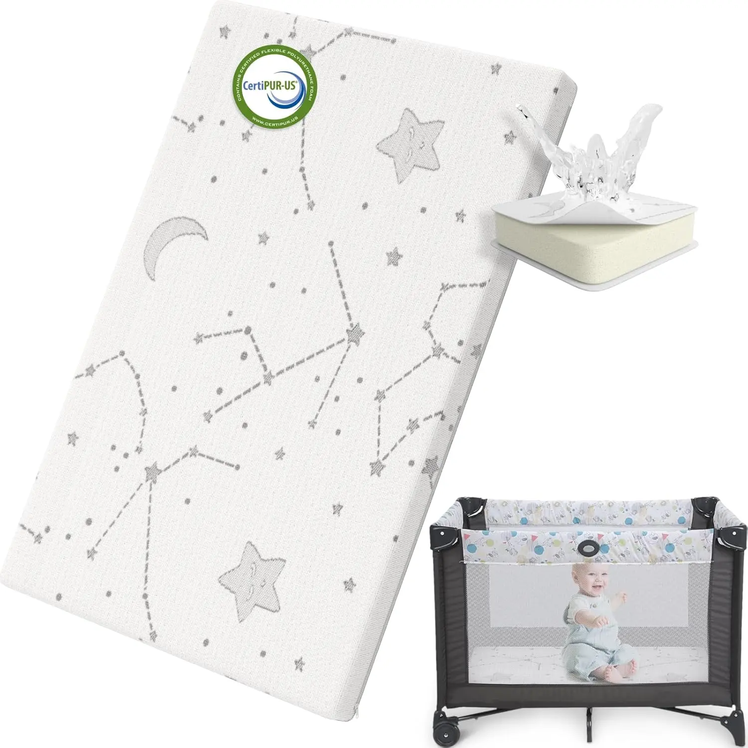 Pack and Play Mattress Topper Baby Pack N Play Mattresses  Playpen and Playard with Washable Cover 38"x26"x1", 1 Pack Firm Foam