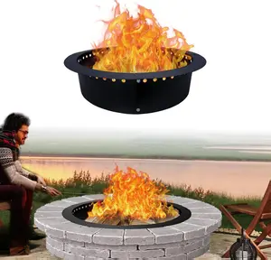 FEBTECH Smokeless Fire Pit Insert 46" Round Foldable Steel Ring with Air Vents & Collar Support for DIY Outdoor Garden Patio Bonfire Camping Accessories