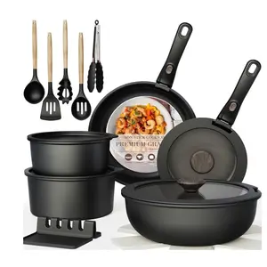 8-21 Piece Multi Color Orange Red Purple Blue Pink White Black Non-Stick Kitchen Cookware Pots and Pans Sets