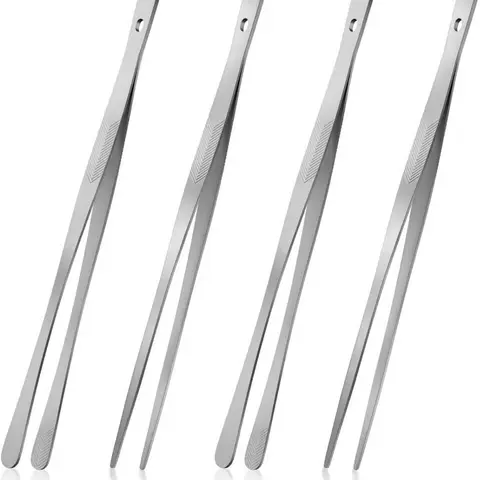 4PCS Kitchen Tongs Tweezers for Cooking, 12" Metal Kitchen Utensils, Stainless Steel Fine Cooking Tweezers Tongs with Precision Serrated Tips for Chef, Culinary, Serving Food, Pasta