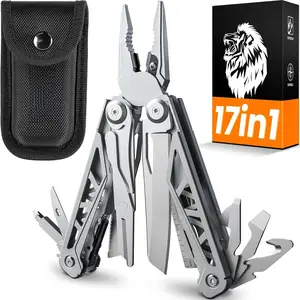 Multitool, 17-in-1 Stainless Steel Multi Tool Pliers with Self-Locking, Pocket Knife, Nylon Sheath, Professional (EDC) Multi-Tool for Survival, Camping and Hunting, Hiking, Gifts for Men