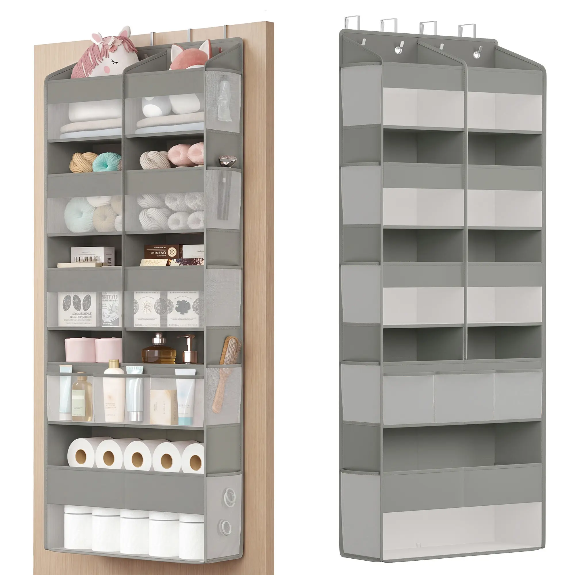 SONGMICS Over-the-Door Organizer, 9-Compartment Door Hanging Storage Shelf, Foldable Closet Hanging Organizer, Heavy-Duty, Metal Hooks, Transparent