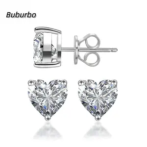 【Buburbo】Heart Shape S925 Sterling Silver Stud Earrings - Lab-Created Moissanite Jewelry | Gift for Men & Women (Birthday/Mother’s Day/Christmas) | Ideal for Wedding