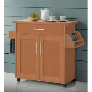 212 MAIN Freestanding Kitchen Cupboard - Beech Compressed Wood Kitchen Island with Spice Rack, Towel Rack, Wheels, 1 Drawer, Traditional Buffet Sideboard, Kitchen Buffet Sideboard