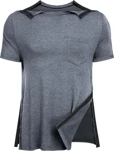 Men's Post Shoulder Surgery Shirts Recovery Full Tear Away Short Sleeve Snap Chemo Shirts for Port Access