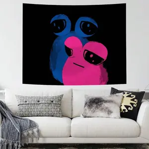 1pc Abstract Frog Couple Pattern Tapestry, Ins Style, Polyester Wall Hanging, Living Room, Bedroom, Office Wall Decor, Home Decor, Party Decor, Rectangular Printed Kitchen Wall Hanging With Drape,  Wall Tapestry