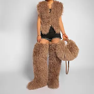 New Women Fuzzy Fur Handbag Faux Lamb Wool Crossbody Round Bag Winter Warm Shoulder Tote