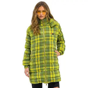 PLAID UNISEX LONG TREKKER JACKET - AVOCADO PLAID