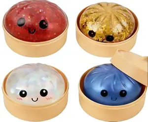 Colorful Bao Bun Squishy Toy Stress Relief Fidget Ball Realistic Steamed Bun with Steamer Stretchy Sensory Desk Toy Ideal Gift Choice for Adults Kids
