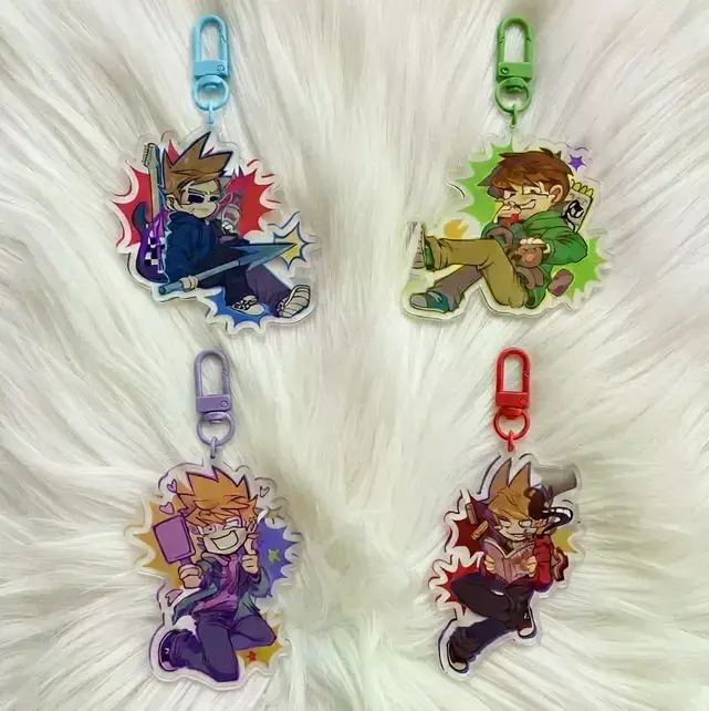 Eddsworld Keychains - Edd, Matt, Tord & Tom Fan Gifts - Kawaii Keyrings Birthday Gifts – Cute Acrylic Keychain Charms, Perfect Gift for Fans & Collectors