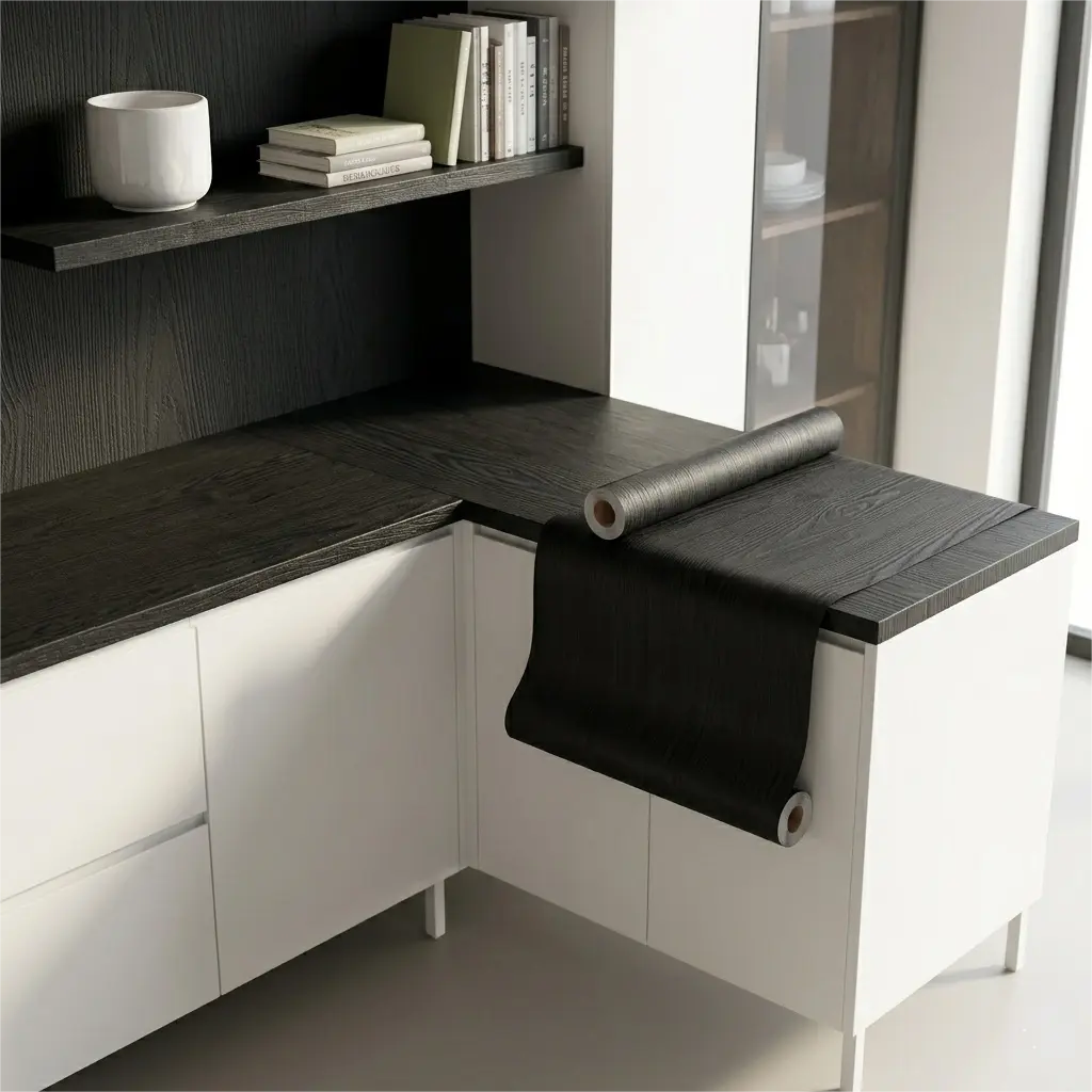 Black Wood Grain Peel and Stick Wallpaper - Self-Adhesive Textured Contact Paper - Decorative Wall Covering for Home Office