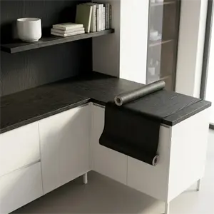 Black Wood Grain Peel and Stick Wallpaper - Self-Adhesive Textured Contact Paper - Decorative Wall Covering for Home Office