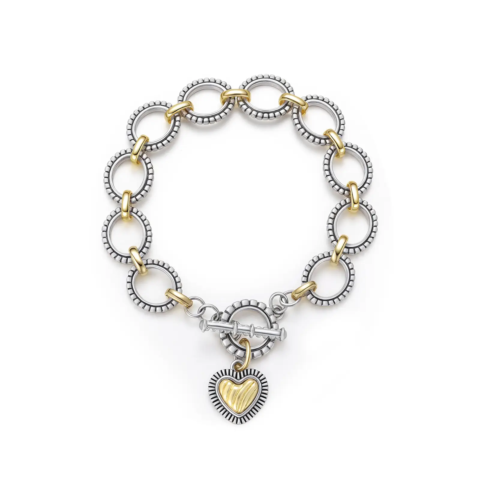 Aprilery Two-Tone Linked Chain Bracelet with Heart Accent-Elegant Chic Jewelry for Women,Daily Wear& Statement Styling