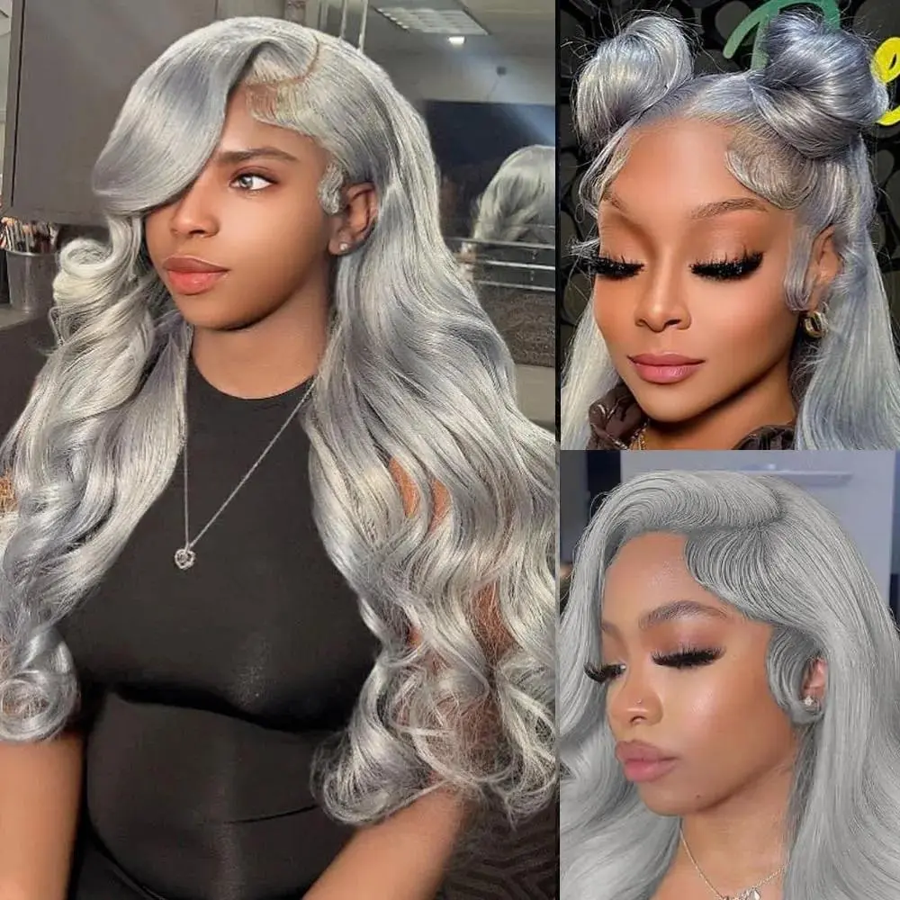 Bling Hair Silver Grey Body Wave HD Lace Frontal Human Hair  display picture 2