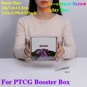 1pc for PTCG Booster Box Cartoon Trading Cards Clear Acrylic Box Protector Display Case with Corner Screw Closure for Sports Games Figure Durable Protection Holder Storage Box for Collectors Trade Card Box (Screwdriver Included, Check yours‘ Size)