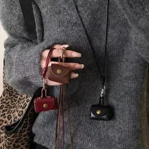 Retro Cute Small Leather Bag Long Necklace for Women Fashion Sweater Chain Neck Hanging Jewelry Versatile Accessory Gift