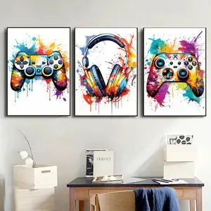 Gaming Room Decor Wall Art Set of 3 - Video Gaming Controller Gamer Wall Decor, Gaming Canvas Poster Room Decor for Boys Room Kids Game Room Bedroom Unframed Art Print, Modern Home Decor