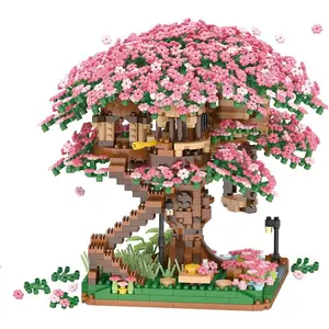 Christmas Gift Cherry Blossom Tree Building Block Kit 2008 Pcs Cherry Bonsai Trees Building Sets DIY Sakura Tree House Model Sets Flowers House Mini Bricks Building Kit Gift for Adults Teens 14+