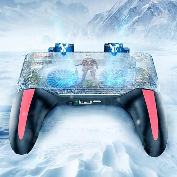 Mobile Game Controller with Dual Cooling Fans - Stretchable Phone Grip for 4.7-6.5 Inch Phones, L1 R1 Triggers, Ergonomic Handle for PUBG and Mobile Gaming, Phone Cooling Fan Controller