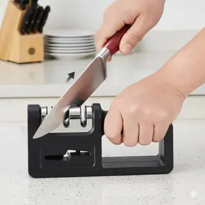 4-in-1 Diamond Ceramic Tungsten Steel Knife Sharpener, Portable Safe Sharpening Stone for Kitchen Hunting Outdoor Tools, Manual Professional Sharpener Set with High Hardness Scissor Metal Polisher