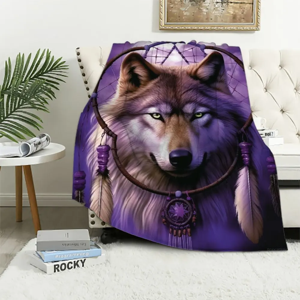 Dreamcatcher Wolf Blanket for Bed, Dreamcatcher Throw Blanket for Women, Men and Kids Super Soft Plush Wolf Blanket Throw Blanket - King Size BlanketFather's Day Thanksgiving Halloween Valentine's Day Holiday Gifts
