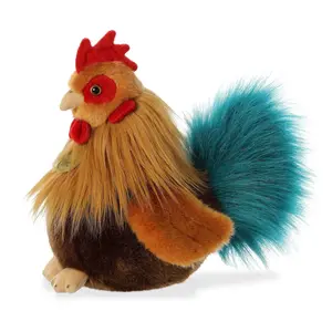 Aurora Miyoni Realistic Rooster Stuffed Animal, Lifelike Plush Toy with Embroidered Details, Brown, 9 Inches