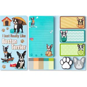I really like the Boston Terrier sticky note set, 550 sheets, cute self-adhesive sticky notes with Boston Terrier designs, animal-themed divider label set, writing memo paper, page markers, back-to-school office supplies