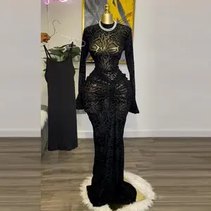 Women's Spring Temperament Elegant Semi-turtleneck Lace Long Sleeve High Waist Hip Wrap One-step Skirt Long Skirt Dress Piece Formal Sexy（gift）