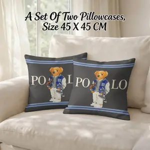 Rugby Bear Print Throw Pillow Covers — A Pair of Home Decor Pillowcases — Stylish & Trendy Accent Pieces — 17.71 × 17.71 Inches