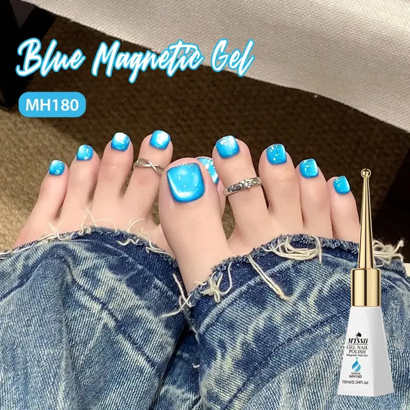 MTSSII 10ml Blue Magnetic Gel Nail Polish, Glitter Gel Polish, Shimmer Manicure, Ice Blue Jelly Texture Sparkle Design Cat Eye Effect, Alcohol Free Formula, Home Salon Quality, Perfect Gift for Nail Art Enthusiasts, for Home Salon Nail Art Manicure DIY