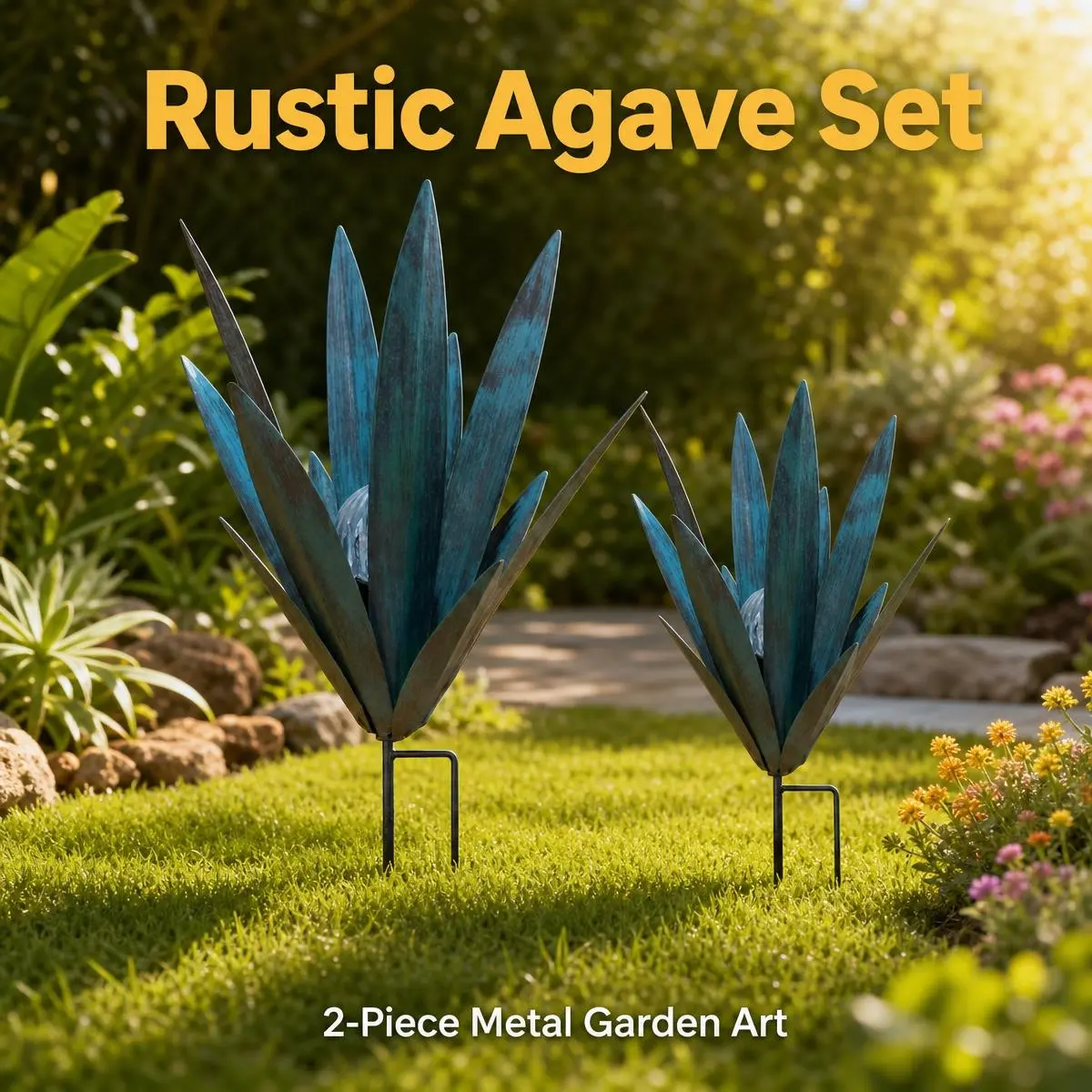 Tieyi tequila garden insert 2-piece set for old blue-green size gradient outdoor courtyard decoration.