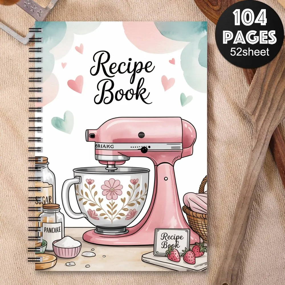 1pc Kitchen Notebook, Aesthetic Notebook, Workbook with Stand Mixer, Baking Tools - Pink & White Floral Design, Recipe Planner Organizer - Gift for Home Cooks, Professional Chefs - Spiral Bound Journal for Recipes, Cooking Notes, Baking Decorations