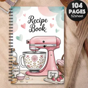 1pc Kitchen Notebook, Workbook with Stand Mixer, Baking Tools - Pastel Pink & White Floral design, Recipe Planner Organizer - Gift for Home Cooks, Professional Chefs, Birthday, Wedding - Spiral Bound Journal for Recipes, Cooking Notes, Baking Decorations