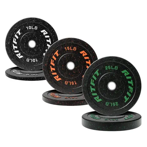 RITFIT Fleck 2-Inch Olympic Bumper Plates - 25 lbs Unisex Eco-Friendly Odorless Heat-Resistant Rubber Barbell Weights, Strength Training Gear, Home Gym Equipment, Bar-Compatible for Full Body Workouts
