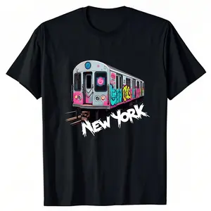 A-subway-train-with-graffiti-on-the-side-of-it Men's short-sleeve T-Shirt Seasonal casual,100% cotton, Washed printed, Crew neck cotton,Holiday gift comfort wear Men's T-Shirts Classic cotton tee Graphic tees fun shirt cotton menswear