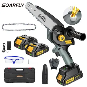 SOARFLY 8 inch Mini Chainsaw, Brushless Chainsaw With Auto Oiler, 2 × 2000mAh Batteries, For Tree, Wood, Lightweight Suitable For Men And Women