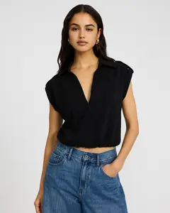 Express V-Neck Short Sleeve Cinched Hem Top