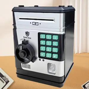 1 electronic savings jar ATM machine, with fingerprint and password security function - black acrylic, real money savings jar, suitable as a birthday, Halloween, Thanksgiving and Christmas gift  Coin Counter money saving box Piggy Decor Traditional