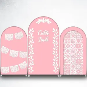 15-day 2D Flat Delivery Pink Cielito Lindo Arch Backdrop Cover with White Leaf Border for Baby Shower Decor