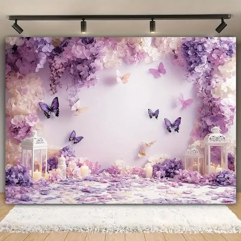 Butterfly & Flower Pattern Backdrop Cloth - Lightweight Festive Banner, Wall Decoration for Wedding & Happy Birthday, Birthday-Themed Festive Backdrops & Banners, Ideal Gift for Party Supplies