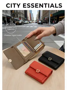 Women's Floral Lock Leather Wallet - Pebbled Leather Card Holder with Zipper Coin Pocket, Multi-Slot Clutch Purse