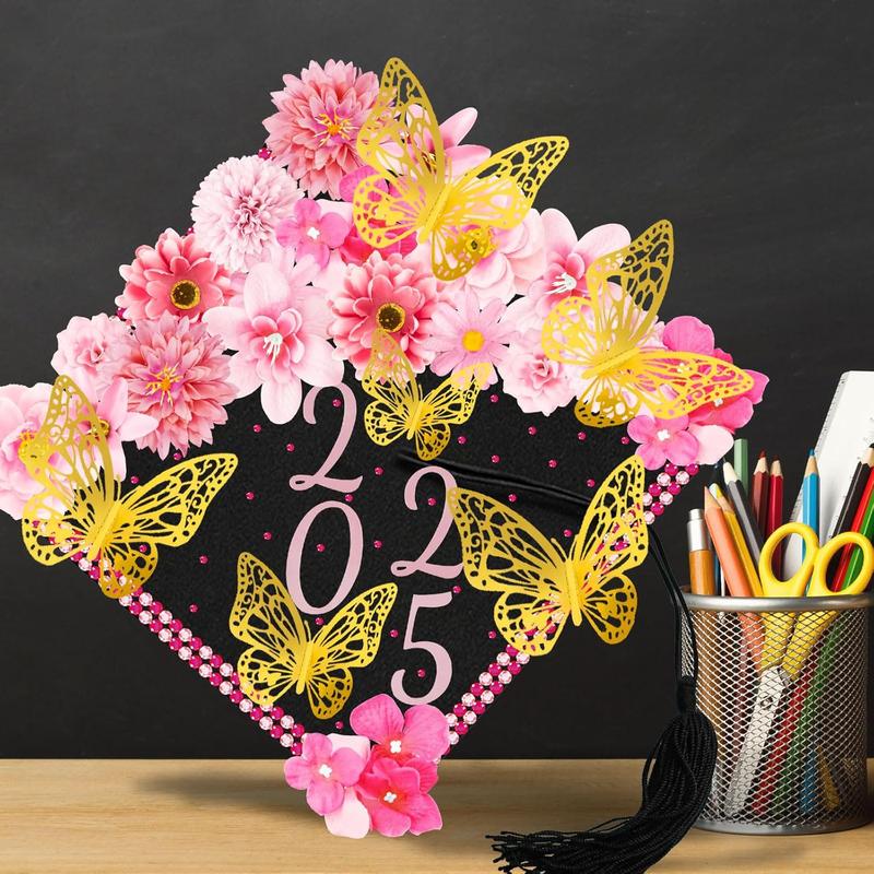 Graduation Cap Decorations Kits Faux Flower 3D Butterfly Rhinestones Glitter Alphabet Letter Sticker Pink Flower DIY Graduation Cap Decorations for Grad Cap Topper Graduation Party DIY Crafts Graduation Cap Decorations Kits Faux Flower 3D Butterfly Rhinestones Glitter Alphabet Letter Sticker Pink Flower DIY Graduation Cap Decorations for Grad Cap Topper Graduation Party DIY Crafts