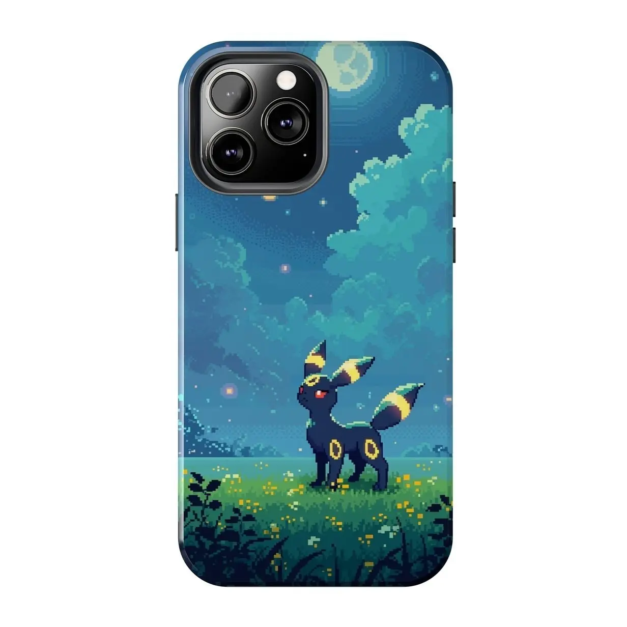 Glow Shiny Umbreon & 8Bit Pixel Art Leafeon Eeveelution Anime Phone Case, Premium Protective Shell for iPhone 17 - 11 Pro Max Plus Mini X XR XS 7 8 Plus or SAMSUNG GALAXY S25 - S21 Ultra Plus 9