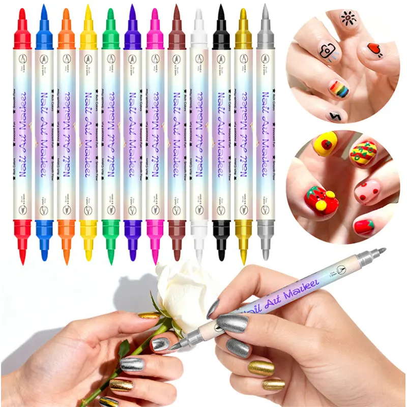 12 Color Nail Doodle Pen for DIYNail Art Quick Drying Acrylic Painting and 3DDot Embroidery mma acrylic nail - On NailsQuick Drying Dot Stitching Nail Art Pen forHome and Salon DIY, Nail Care CuticsManicure Polish Cosmetic