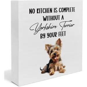 Cute Yorkie Decor, Yorkshire Terrier By Your Feet Home Kitchen Rustic Design Wooden Box Sign, Funny Yorkie Gifts for Women Dog Mom 5x5 inch