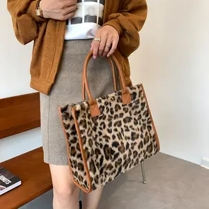 New Fashion Leopard Print Large Capacity Handbag, Random Printed PU Edge Handle, Travel Trendy Multifunctional Shoulder Bag