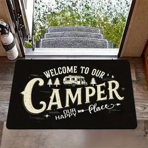 [RV Camping Welcome Mat] 1-piece RV Camping Welcome Mat-non-slip Machine Washable Suede Mat, Pine and Star Pattern, Both Indoor and Outdoor-suitable for Living Room, Bedroom, RV, Camping Decoration, RV Decorative Accessories | Camping Theme Mat |