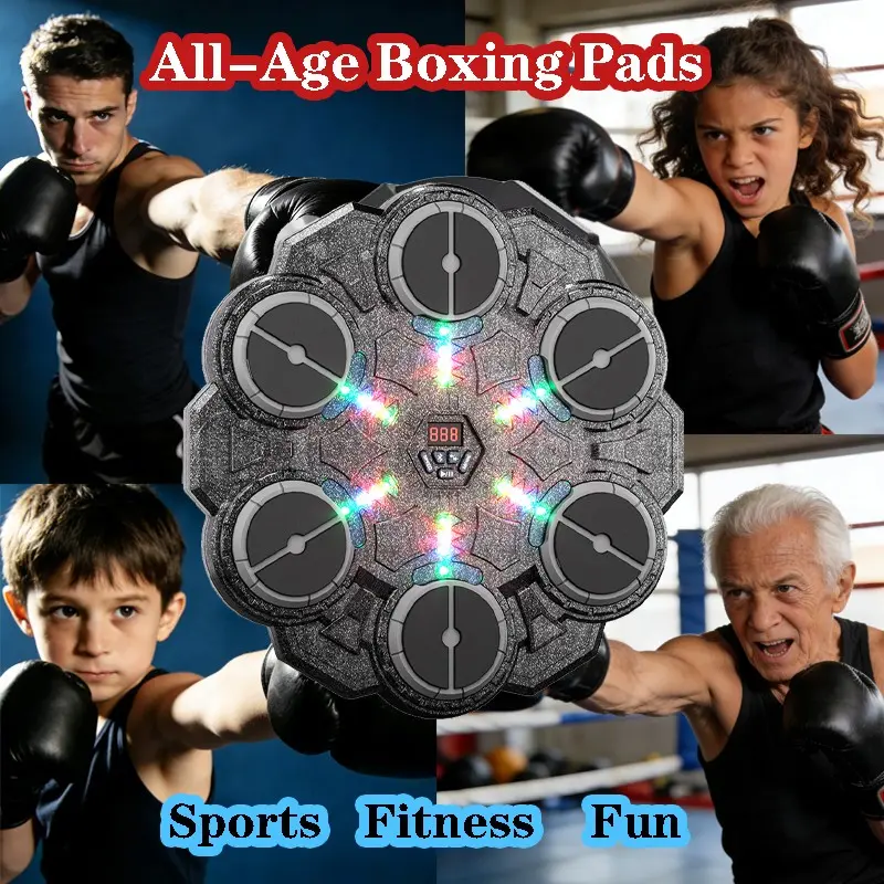 Smart Music Boxing Trainer, Smart Boxing Trainer, with Boxing Gloves, Pad & Set, for Adults & Kids, LED Display with Real-Time Punch Data Feedback, Bluetooth Music Rhythm Sync, Wall-Mountable Space-Saving Design, Boxing Equipment for Home & Gym Use