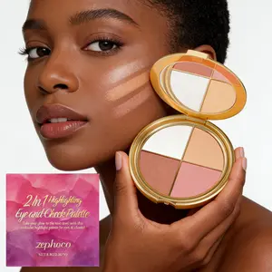 4-in-1 Highlighter Blush Eyeshadow Palette - All-in-One Professional Makeup Kit with 4 Versatile Shades, Silky Powder Texture, Buildable Color, Perfect for Daily Makeup, Party Looks & Travel, Natural Radiance & Flawless Finish for All Skin Tones