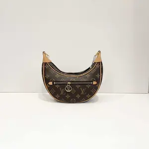Pre-owned Louis Vuitton Monogram Loop Moon Bag Brown Monogram Canvas with Gold Hardware and Zipper Closure